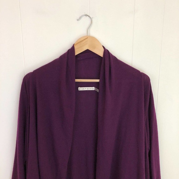 Alice + Olivia Wool and Cashmere Purple Draped Izzy Cardigan Women’s Size Small - Picture 3 of 16